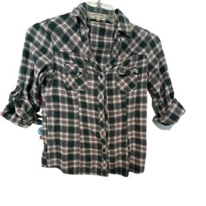 Forever 21 Green and Gray Plaid Top